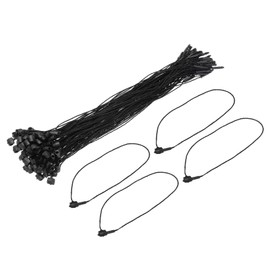 sourcing map Polyester Rope Hang Tag String Snap Lock Pins Loop Price Tag Fastener,Plastic Tags Ties 190mm/7.48 Inch Length,1mm/0.04 Inch Dia,Pack of 100,Black
