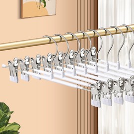BUMODEL 20 Pack 14Inch Heavy Duty Metal Pants Hangers with Adjustable Clips and Protective Rubber Layer, White, Non Slip, Space Saving, Adult, Men, Children, Kid, Baby