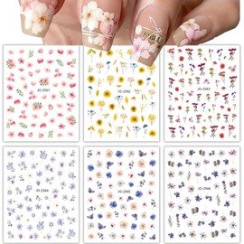 Spring Flower Nail Art Stickers Decals 3D Self-Adhesive Colorful Peach Floral Design Nail Stickers Lavender Carnation Nail Decals Spring Summer Nail Supplies for Women DIY Manicure 6Sheets…