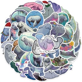 Ylimaf 100 Pcs Manatee Stickers - Waterproof PVC, Cute Cartoon Manatee Party Supplies for Bike, Motorcycle, Skateboard, Luggage