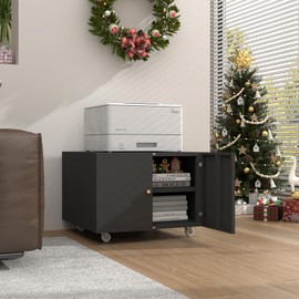 STEELIST Small Space Printer Stand with Doors, Metal Fax Machine Stand with Storage, Low Printer Table, Black Modern Under Desk for Home Office, Small Carts for Scanner, Fax, Computer, Black