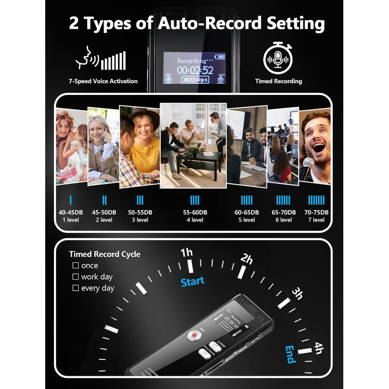 64GB Digital Voice Activated Recorder with Playback - 4552 Hours