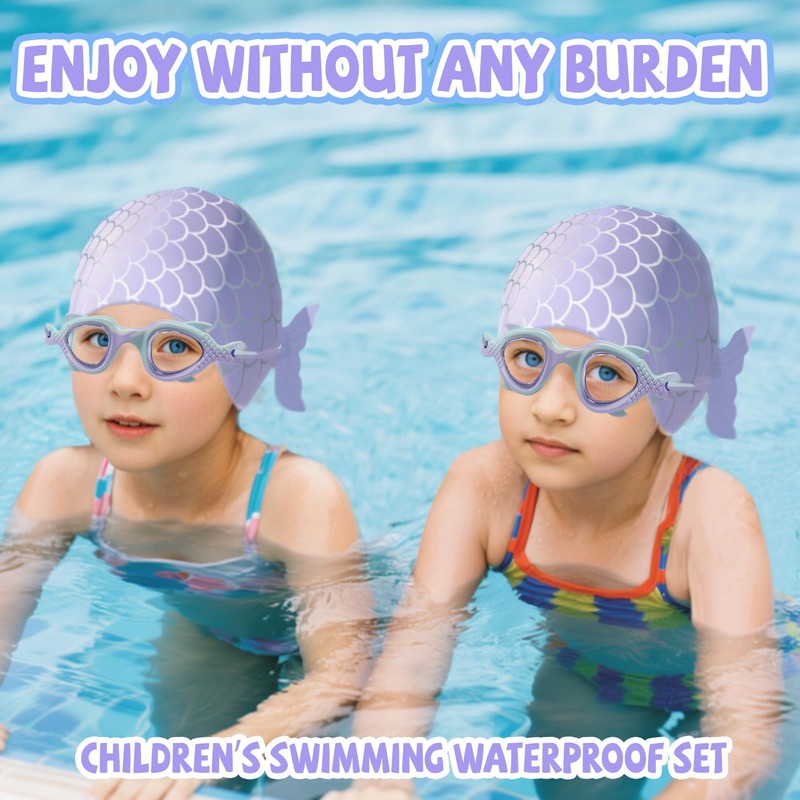 Dwafill Swimming Goggles + Swimming Cap Set, Swimming Cap (Purple)