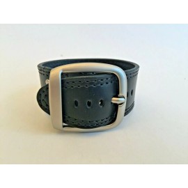 Hadley-Roma 18mm & 20mm  Black Leather X-Wide Military Style Cuff Watch Band 912
