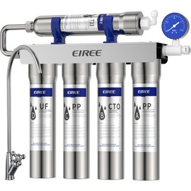 Eiree H502 Ultrafiltration Undersink Water Filter Systems,Stainless Steel Water Filter for Sink, Reduces Chlorine, Taste and Odor, 99.99% of Contaminants Larger Than 0.01μm, USA Tech