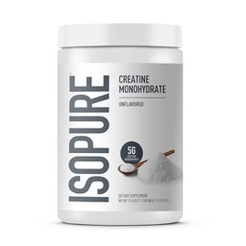 Isopure 100% Pura Creatina Monohidrato en Polvo, Sin Azúcar, Sin Sabor, 5g de Creatina Monohidrato Por Porción, 1.1 Libras, 100 Porciones (El Embalaje