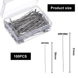 100pcs T-Pins,Stainless steel T-Pins,Wig T Pins,Stainless Steel Wig Pins with a Plastic Box T Pins for Dressmaking,Blocking Knitting,Modelling and DIY Crafts,Wig Making(2 Sizes,38mm+51mm)