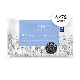 Hypoallergenic & strong Baby Wipes with 99% Water, Unscented & Plastic-Free, 4 resealable Packs (288 Wipes Total)