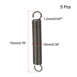 TOP-VIGOR 5Pcs Extension Compressed Spring, 1.2mm Wire Dia, 10mm OD, 70mm Free Length Durable Steel Compression Springs, Small Dual Hook Extended Tension Springs