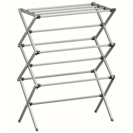 Adjustable Foldable Metal Dryer Rack Sturdy Telescopic Frame Indoor/Outdoor Space-Saving Laundry Organizer Hooks Shelves forcolor: White Color