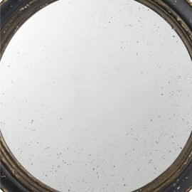 Benjara 24 Inch Round Wall Mount Mirror, Moulded Trim Wood Frame, Distressed Brown