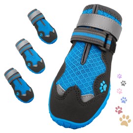 Dog Shoes, FISHOAKY Dog Shoes for Large Dogs, Mesh Breathable Dog Boots & Paw Protectors for Summer Hot Pavement Winter Snowy, 360°Anti Slip 4Pcs Dog Booties with Reflective Blue (Size 8)