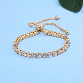 lasidor Tennis Bracelets for Men Women Adjustable Charm Link Bracelet White Cubic Zircon Dainty Bracelets for Ladies 14K Yellow Gold Plated Crystal Fashion Jewelry