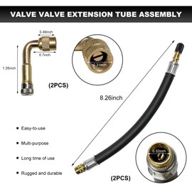MUQIDA 4PCS Tire Valve Extension Set, 8.27" Flexible Tire Stem Extenders with 90° Brass Schrader Adaptors, Universal Tyre Valve Extension Adapters for Cars Truck Motorcycle Scooter