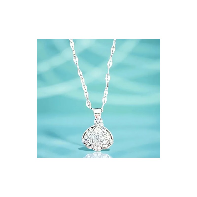 Collar Concha Marina Elegante Chapado Plata 925 / Circonita