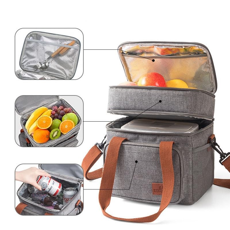 Double Layer Thermal Lunch Bag Large Capacity Picnic Bento Box
