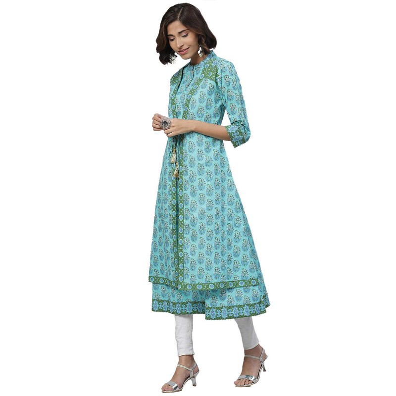 Yash Gallery Kurta - Algodón estampado floral para mujer, Azul,