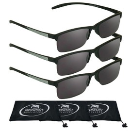 proSPORT Reading Glasses Tinted Sunglass Readers +225 Silver Smoke 3 Pairs Semi rimless Square Frame Unisex NOT BIFOCAL