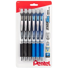 Pentel Energel 0.3mm Ultra Fine Point Needle tip Pen, Pack of 6; 3 Black & 3 Blue retractable Liquid Gel Ink Pens