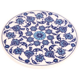 GURU SHOP Oriental ceramic coaster, round coaster with mandala motif - pattern 6, blue, 1 x 16 x 16 cm, coasters, trays