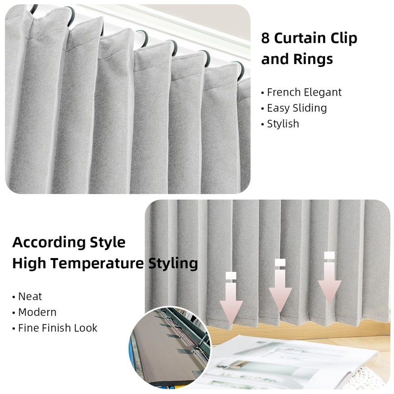 Treatmentex Folding Grey 100% Full Blackout Pleated Curtains with Hooks