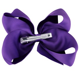 DEEKA 12 PCS 6" Big Hand-made Grosgrain Ribbon Hair Bow Alligator Clips Hair Accessories for Little Teen Toddler Girls - Purple
