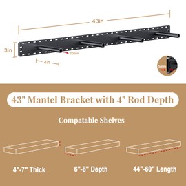 1 Pack Large Shelf Brackets Long Floating Shelf Bracket Invisible Floating Shelf Hardware Heavy Duty Floating Mantel Brackets(43"X4"X3")