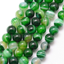 Natural Gemstone Strip Lace Agate Beads, 8 mm, 6 mm, 4 mm, Polished and Matt, Ball Shape Jewellery Beads (4 mm, Pack of 25, Green Polished)