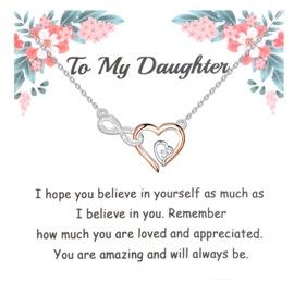 MYSOMY to My Daughter Necklace from Mom Dad Daughter Interlocking Necklace with Message Card Inspirational Daughter Jewelry (Infinity Heart Necklace)