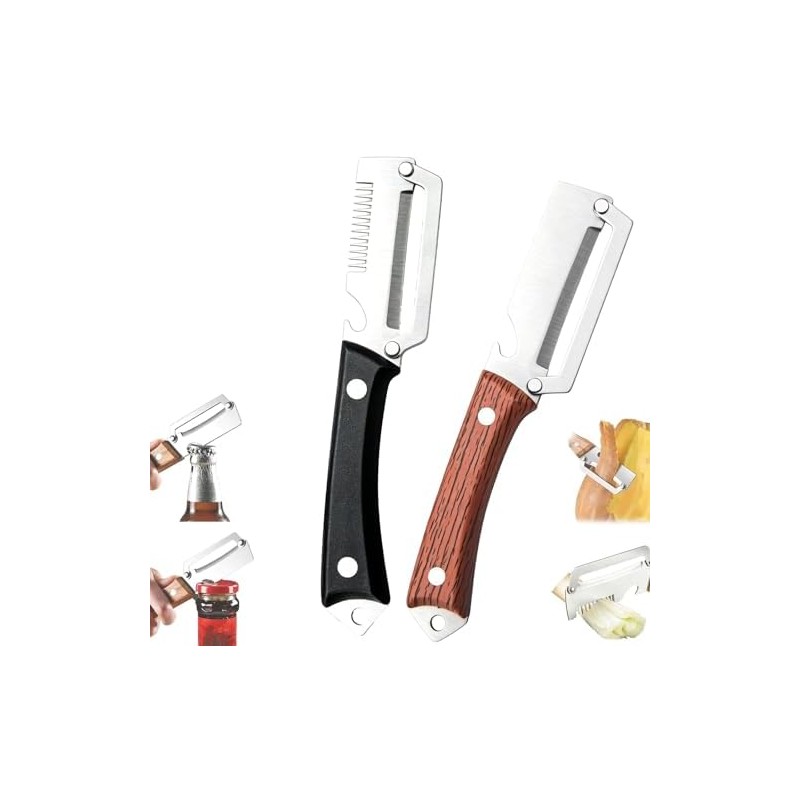 Pelador de verduras multifuncional con abrebotellas – 2 pcs, acero