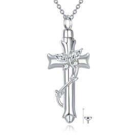 RYJOZT Urn Cross Necklace for Ashes Sterling silver Cross Necklace for Women Pendant with Butterfly Jewelry for Women Men