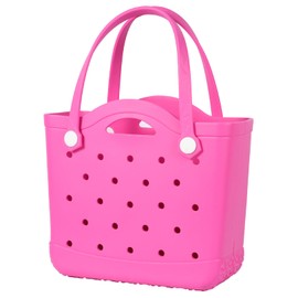 Armerssi Medium Rubber Tote Beach Bag | Durable Rubber Bag Waterproof Washable Tote Bags (Rose Red, Medium)