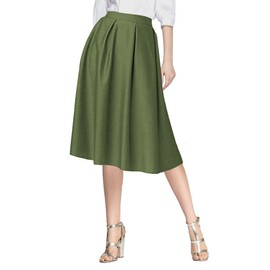 Urban CoCo Women's Flared A line Skirt Pleated Midi Skirt with Pockets (S, Army Green)
