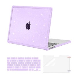 MOSISO Compatible with MacBook Air 13 inch Case 2025 2024 2023 2022 M3 A3113 M2 A2681, Anti-Cracking Heavy Duty TPU Bumper Glitter Hard Case&Keyboard Skin&Screen Film for MacBook Air 13.6, Purple