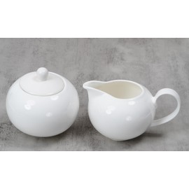 HomeVss, Bone China Coupe Shape, Elegance White Sugar & Milk Pot Set,
