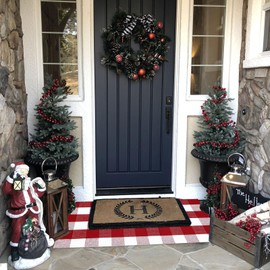 Christmas Door Mat Outdoor 24"x51"Buffalo Plaid Christmas Decor Rug Cotton Hand-Woven Layered Door Mats Washable Carpet for Front Porch, Kitchen, Farmhouse, Entryway,Bedroom
