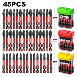 Geinxurn Impact Phillips Screwdriver Bits Set,45 Pcs 2" Magnetic(PH1/PH2/PH3) S2 Steel Multi Driver Bits with Storage Colorful Box