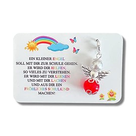 Schulkind 2025 Schutzengel Geschenk Ein kleiner Engel soll.. Mutmacher Glücksbringer Einschulung Schultüte Zuckertüte Karte (Rot)