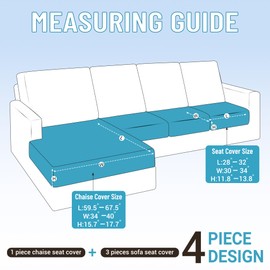 HDCAXKJ 100% Waterproof Sectional Couch Cushion Covers 4 Pieces L Shape Sectional Cover Stretch Chaise Sofa Seat Slipcover Set Pets Jacquard Magic Sofa Cover (Ivory, 3 Seater + 1 Chaise)