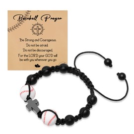 Artlunar Baseball Football Soccer Basketball Volleyball Cross Bracelet For Teen, Natural Stone Bracelet, Gifts for Boys Girls (Baseball)