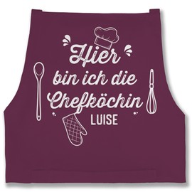 Geschenk mit Namen personalisiert by Shirtracer - Apron - Cooking Apron Women - Hier bin ich die Chefköchin with Name I Chef Gift I Gift Cooking, 1 eggplant