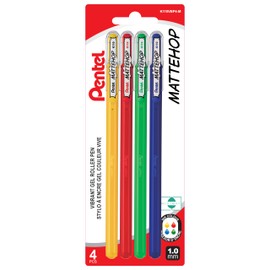 Pentel Mattehop Matte Gel Rollerball Pen, Art, Sketching, Journaling, 1.0mm Medium Point Size, Assorted Ink, 4 Pack
