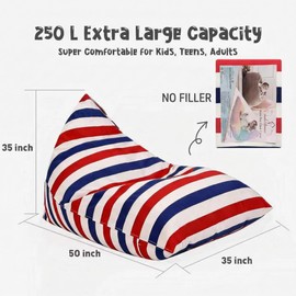 Nobildonna Bean Bag Chair Cover for Kids and Adults, Extra Large Bean Bag without Stuffing, Plush Toy Holder and Organiser, Premium Canvas, 250L