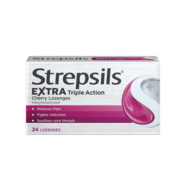Strepsils Extra Triple Action Cherry Lozenges X 24, for Sore