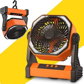 Camping LED Fan with Light, 20000mAh Rechargeable Battery Powered Outdoor Tent Fan with Remote and Hook, 4 Speed, Personal USB Desk Fan for Camping, Fishing, Power Outage,Hurricane, Worksite