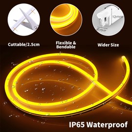 iNextStation Yellow Led Strip Lights, 16.4Ft/5m Neon Led Light Strip with Power Adapter, 12V Waterproof Silicone Flex LED Rope Lights for Bedroom Wall Festival Party Neon Sign DIY Decor
