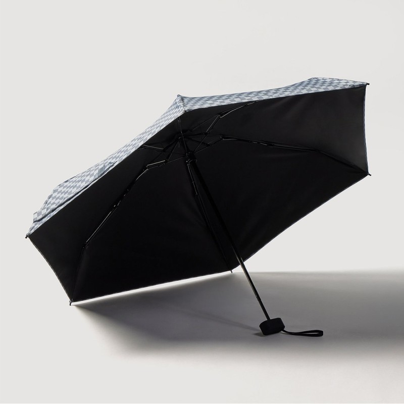 JAJU [JAJU] Pouch Flat 5-Section Blackout Sun Umbrella_Blue Grey Checkered