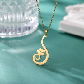Dreamtimes Cute Cat Pendant Necklace for Women Animal Lovers Cute Animal Cat Dangle Necklace Cartoon Kitten Dangle Drop Necklace Party Jewellery Gifts, Stainless Steel, No Gemstone