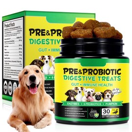jollifish Probiotics for Dogs - Chewable Pre Probiotic Digestive Chews for Dog, Support Gut Health, Itchy Skin Relief & Seasonal Allergies, Pet Supplement Soft Chews for Dogs - 30 Chews
