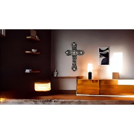 UHRIG Solid Iron Wall Cross, Wrought Iron Crucifix for Hanging, Christian Cross for Wall, 25 cm High. (Antique Black/Silver)